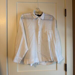 Mamene Essential Linen Oversized Button Down Shirt White 1